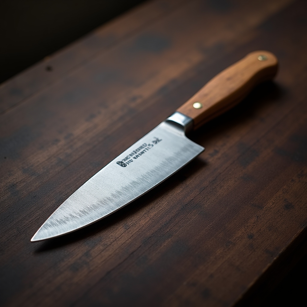 Fertig geschmiedetes Küchenmesser mit Holzgriff